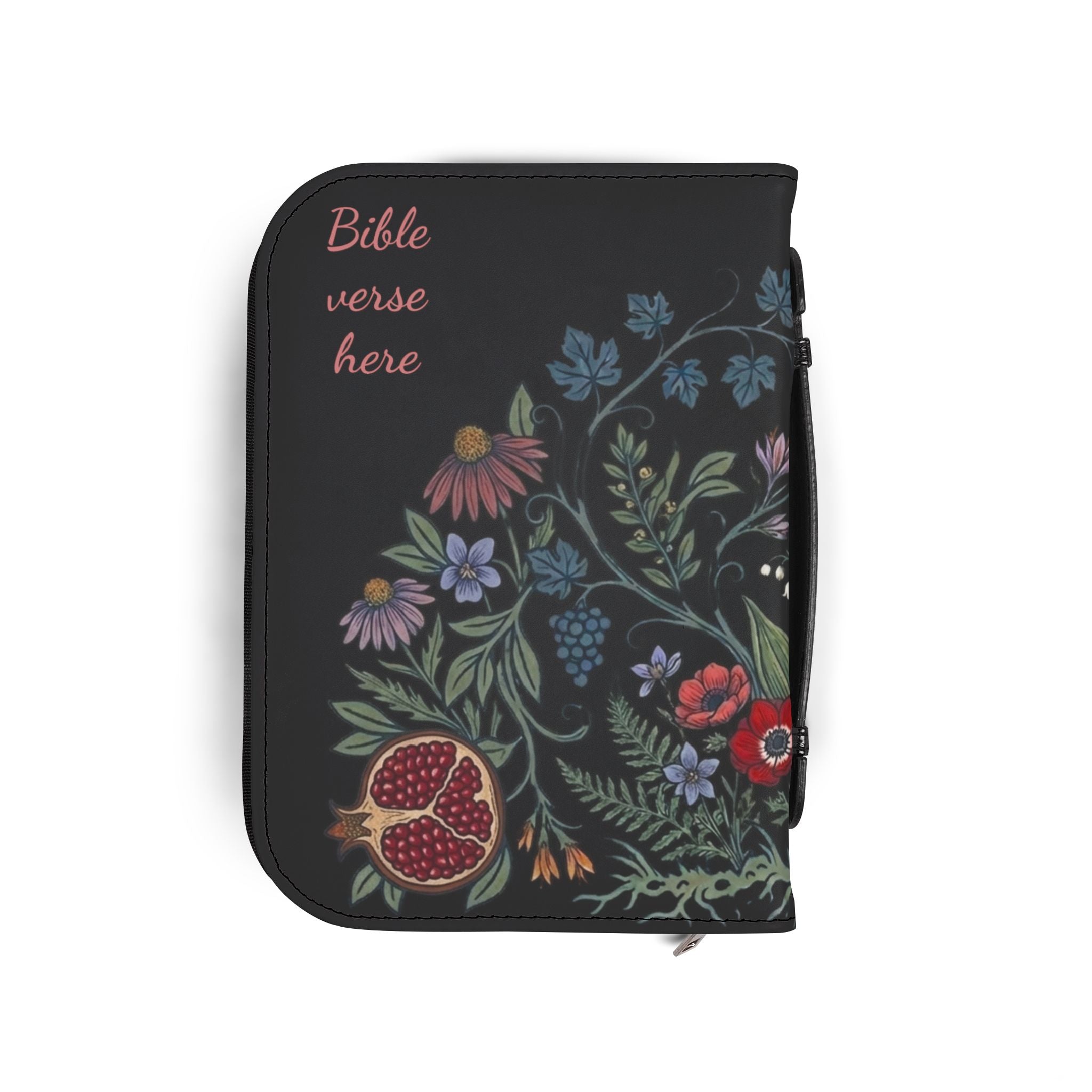 Floral Pomegranate Bible Cover — Personalized Zippered Bible Case with Space for Name or Verse