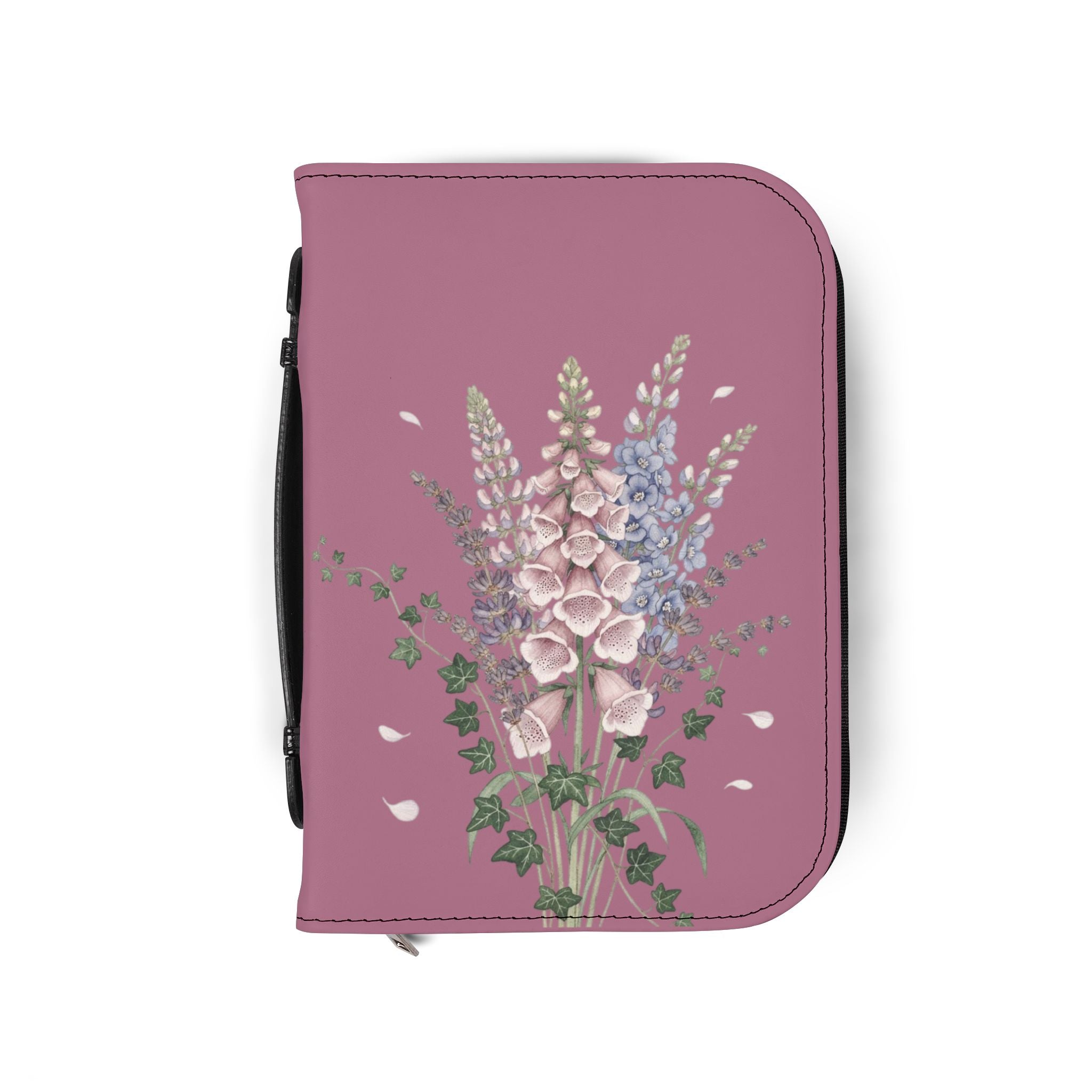Bible Cover — Floral Foxglove Design with Romans 8:28 Quote