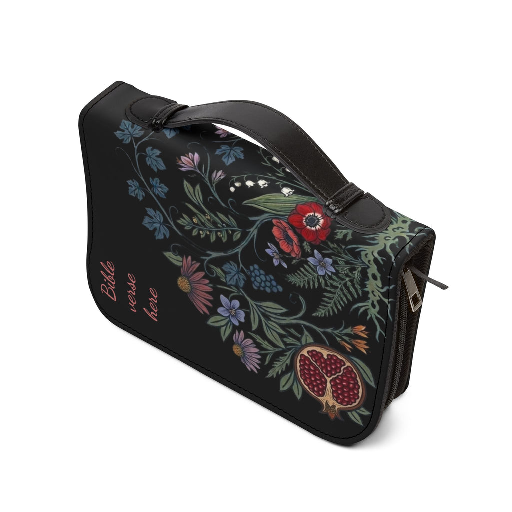 Floral Pomegranate Bible Cover — Personalized Zippered Bible Case with Space for Name or Verse