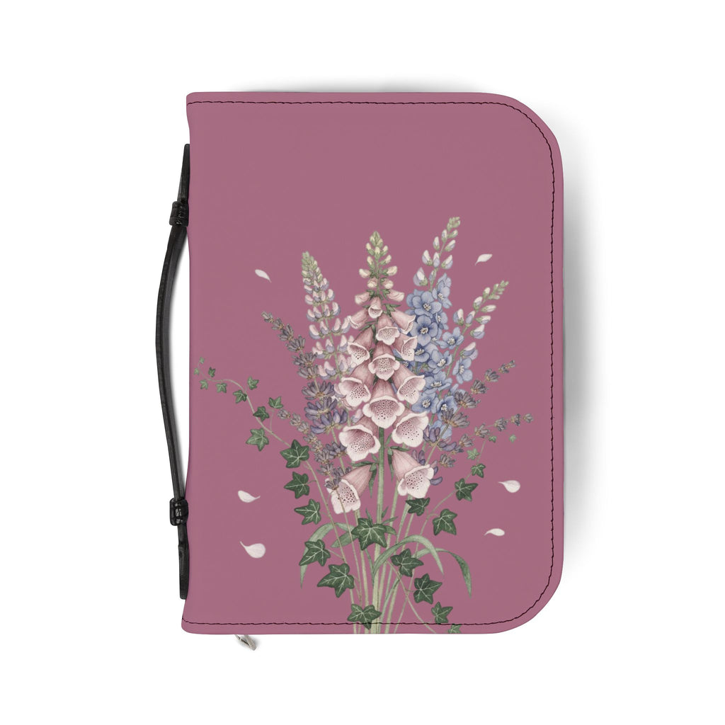 Bible Cover — Floral Foxglove Design with Romans 8:28 Quote