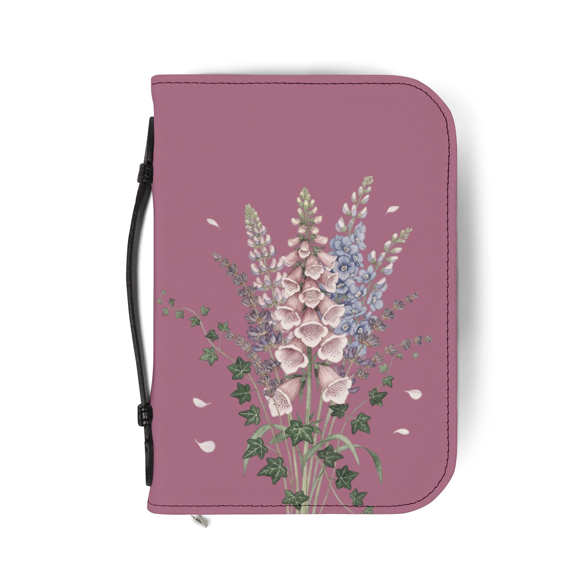 Bible Cover — Floral Foxglove Design with Romans 8:28 Quote