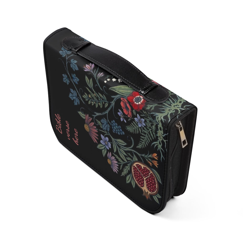 Floral Pomegranate Bible Cover — Personalized Zippered Bible Case with Space for Name or Verse
