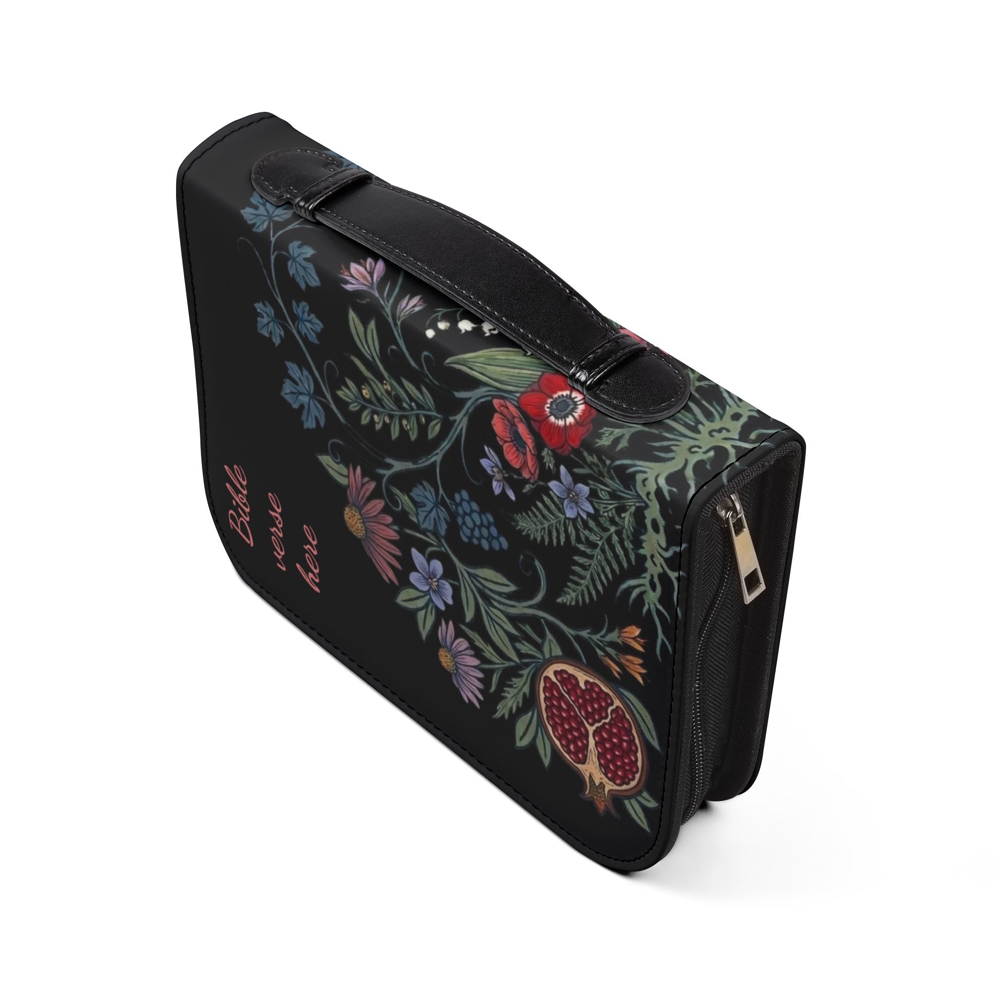 Floral Pomegranate Bible Cover — Personalized Zippered Bible Case with Space for Name or Verse