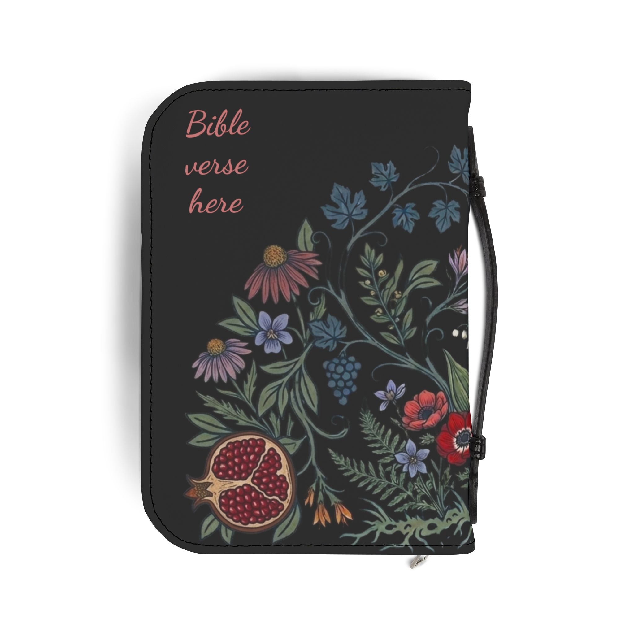 Floral Pomegranate Bible Cover — Personalized Zippered Bible Case with Space for Name or Verse