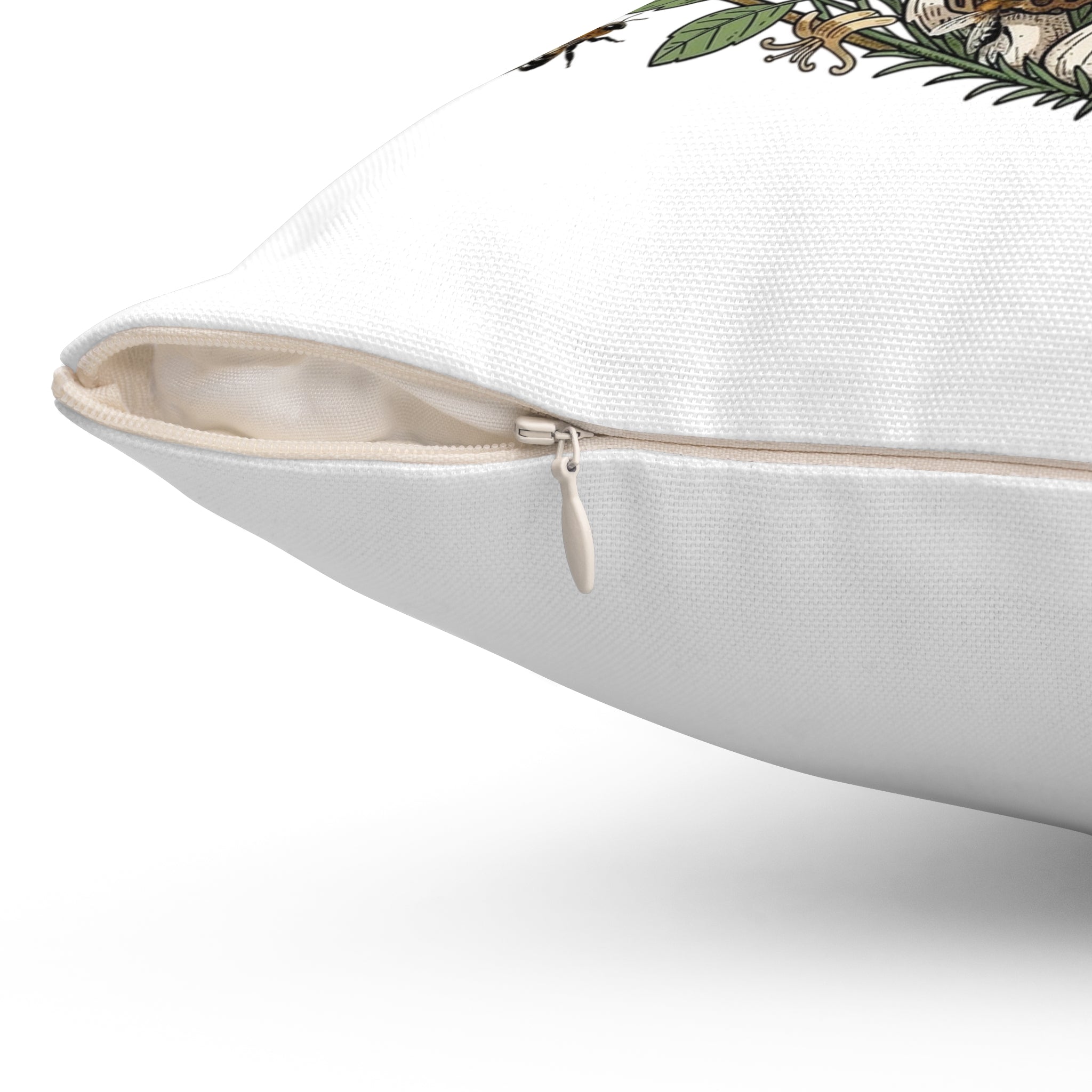 Bee & Mushroom Decorative Pillow — Honeycomb Floral Square Cushion