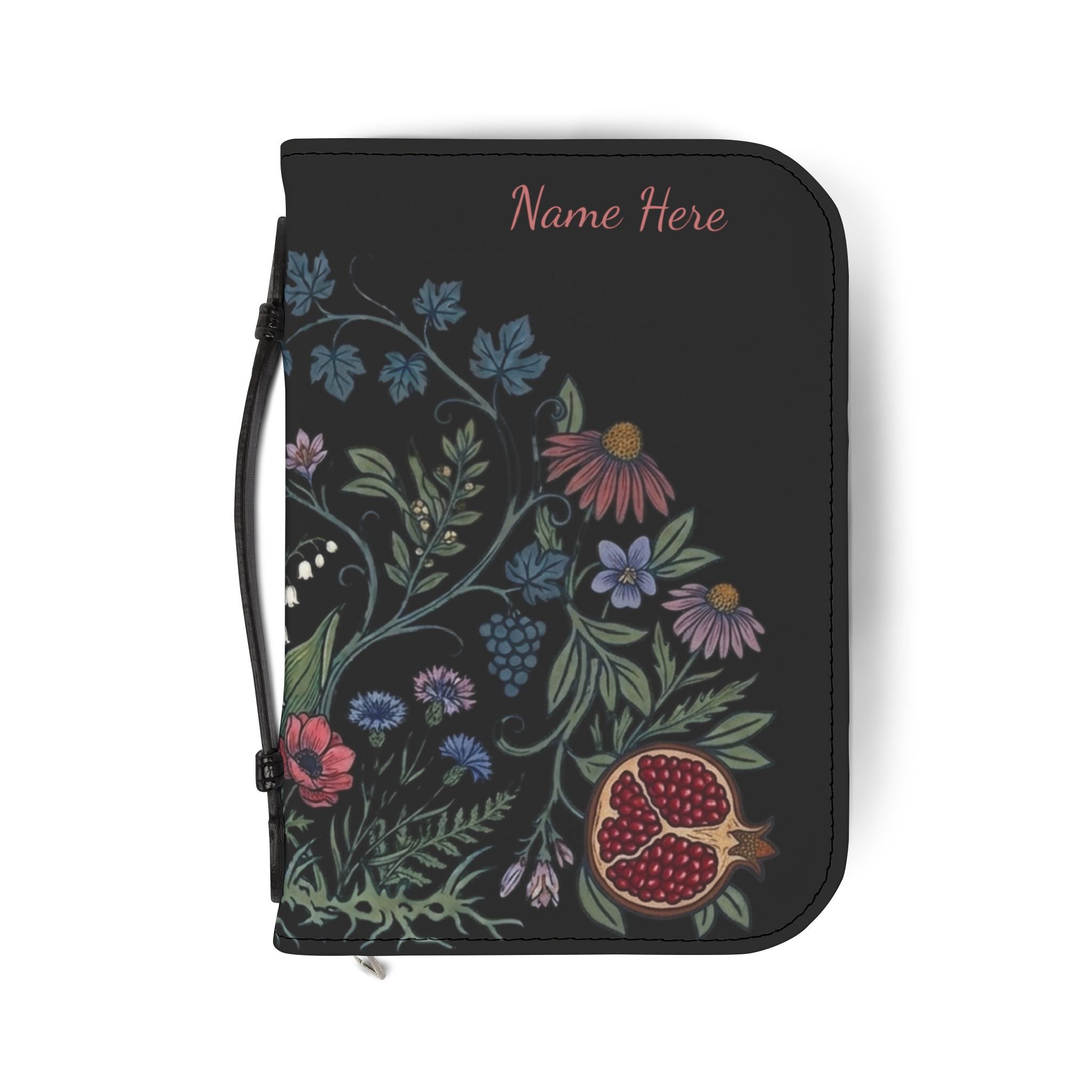 Floral Pomegranate Bible Cover — Personalized Zippered Bible Case with Space for Name or Verse