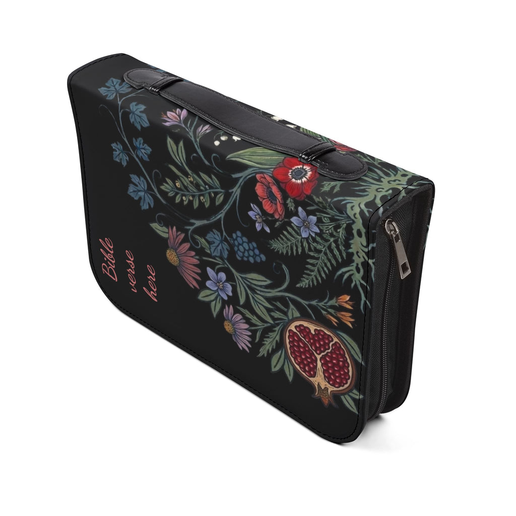 Floral Pomegranate Bible Cover — Personalized Zippered Bible Case with Space for Name or Verse