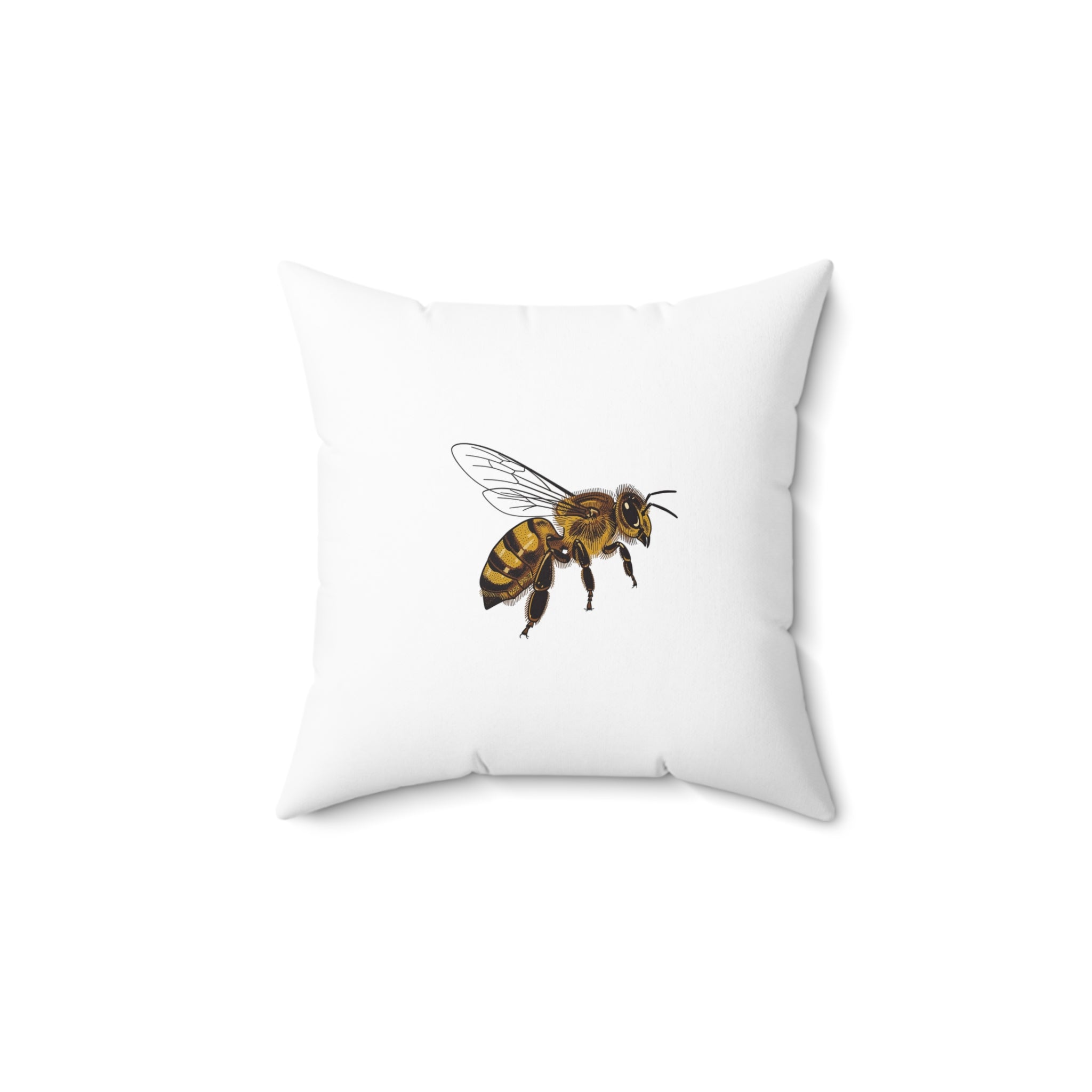 Bee & Mushroom Decorative Pillow — Honeycomb Floral Square Cushion
