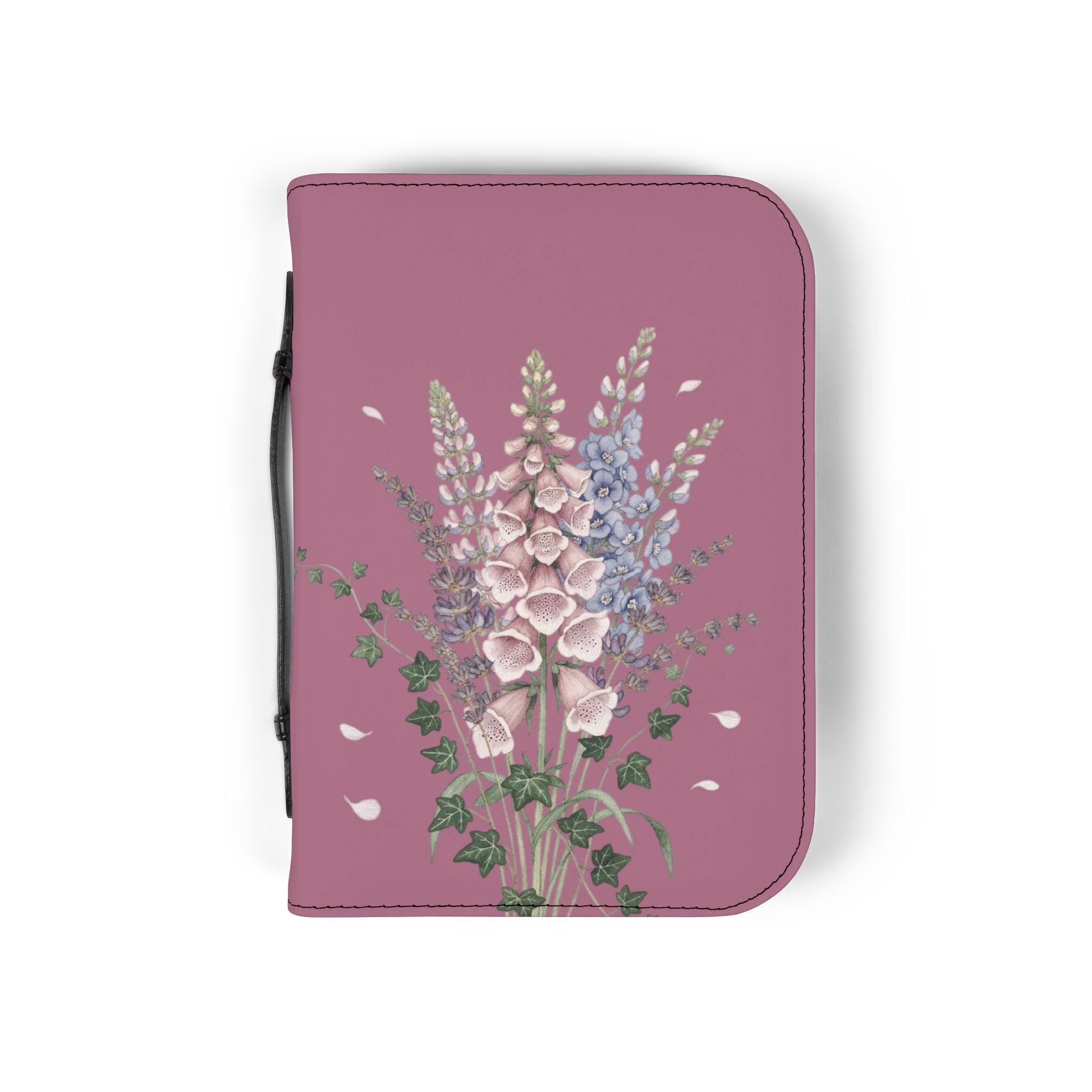 Bible Cover — Floral Foxglove Design with Romans 8:28 Quote